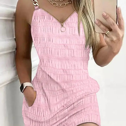 Y2K Fashion Women's Dress Casual Sexy Strap Sleeveless Denim Look Print Chain Decor Casual Dress 2025 Summer New Ottd