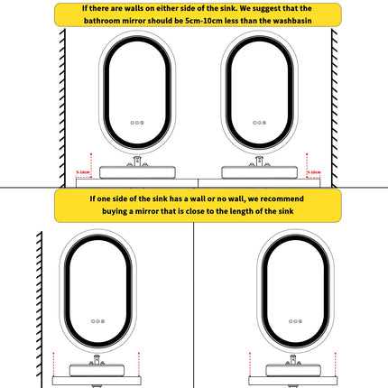Large LED Oval Bathroom Mirror with Stepless Dimmable Lighted Vanity Mirror for Wall Mounted Vanity with Frame Anti-Fog Memory