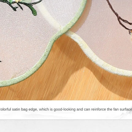 Embroidered Group Fan Ancient Style Fan Summer Long Handled Tassel Dance Hanfu Palace Fan Children's Cheongsam Round Fan