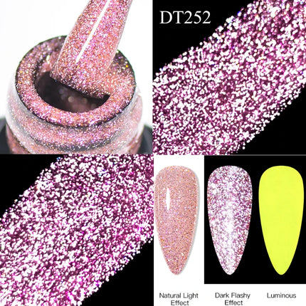 MEET ACROSS Sparkling Rose Pink Reflective Glitter Gel Nail Polish