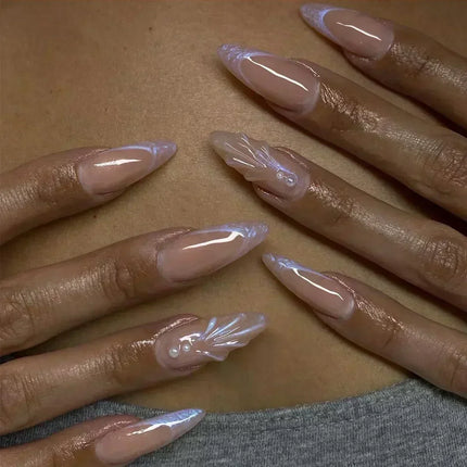 24Pcs French False Nails Almond Fake Nails