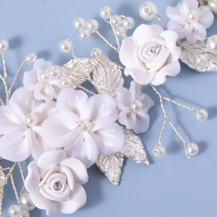 1Pc Flower Bride Wedding Hair Vine Pearl Bridal Hair Piece Leaf Hair Accessories Rhinestone Headband for Women and Girls