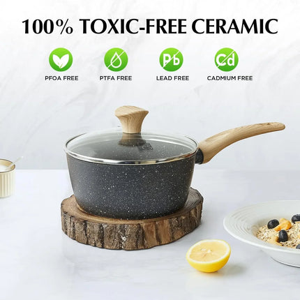 6 Piece Sauce Pan Set with Lid Saucepan Sets with Nonstick Coatings Non-toxic Marble Sauce Pans