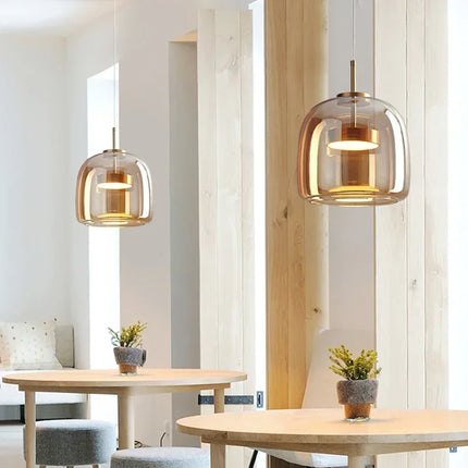Cognac&Smoky Gray Glass Chandelier Pendant Lights For Dining Room Kitchen Hanging Lamp Nordic Led Pendant Lamp Table Resturant