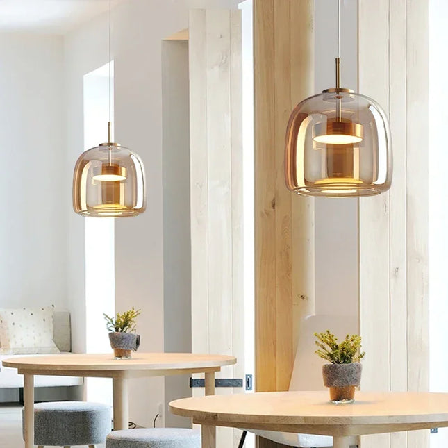 Cognac&Smoky Gray Glass Chandelier Pendant Lights For Dining Room Kitchen Hanging Lamp Nordic Led Pendant Lamp Table Resturant