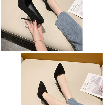 Women New Mid Heeled Sandals Black 6-8-10cm Pointed Thin Heeled Baotou Banquet High Heeled Shoes Womens Shoes Tacones Mujer