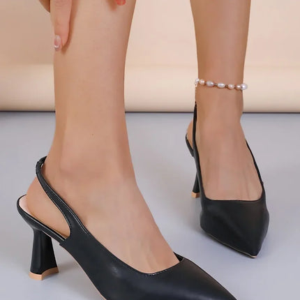 New Women Pumps Pointed Toe Sandals Slip on High Heels Sandal Black Sexy Heels Slingbacks Office Lady Shoes Wedding Summer 1422N