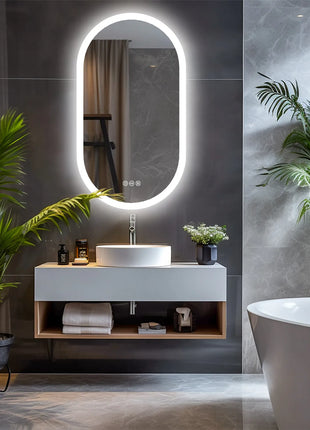 Backlit Smart LED Bathroom Mirror: Oval Dimmable 3 Colors Anti-Fog Mirrors with Light Memory - IP65 CRI95 Large Wall Mounted