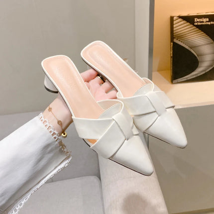 Summer Riband Decoration Slippers Women Fashion High Quality Round Heel Shoes Casual Sweet High Heels Plus Size 42 Women Sandals