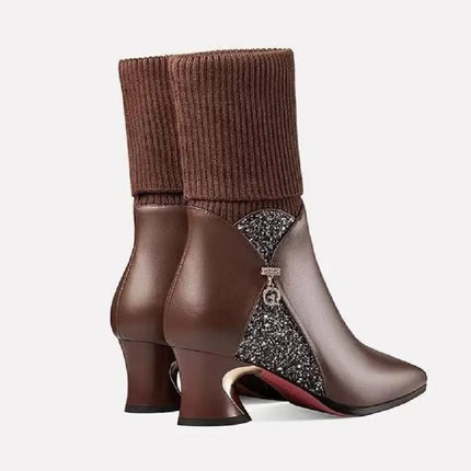 cresfimix women casual high quality brown patent leather autumn & winter warm boots lady elegant black comfort heel shoes ab621