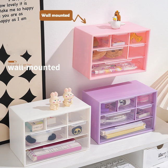 Multifunctional Transparent Six Grid Drawer Storage Box Multi-layer Desktop Storage Box Large Capacity Dustproof Organizing Box