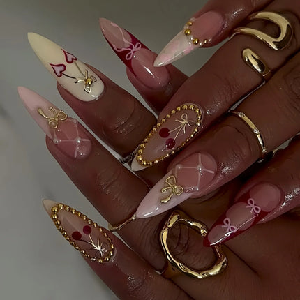 24pcs Leopard Print Almond Fake Press on Nails with Mini Flower Acrylic