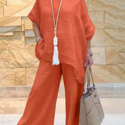 Elegant Simple Summer Two Piece Sets Women Fashion Long Sleeve Pant Sets 2PCS Solid
