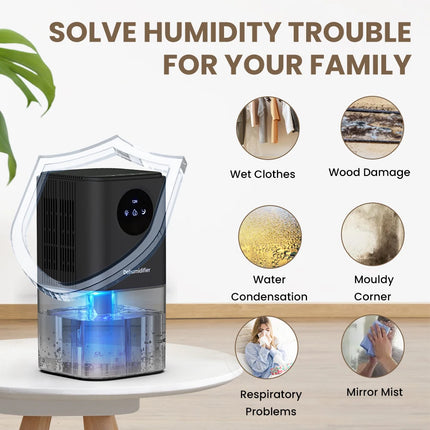 Portable Dehumidifier With 35 Ounces Capacity, Silent Operation, With Romantic Colorful Lights, Timer Switch