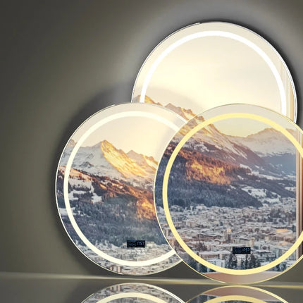 LED Bathroom Mirror 800mm Round Wall Mirror Bluetooth Colour Dimmable Front+Backlit Anti-fog Memory Time Temperature Display