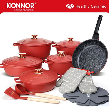 18Pcs Non-Stick Cast Aluminum Cookware Set Large Dutch Oven Pot With Lid & Handle For All Stoves