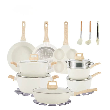 21-piece Aluminum Pots Set Non-Stick Cookware White Granite Induction Cooking Set