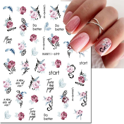3d Nail Art Decals Elegant White RoyalBlue Roses Flowers