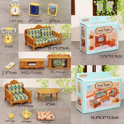 1:12 Dollhouse Miniature Dining Table Chair Sofa Tea Table TV Cabinet Set Model