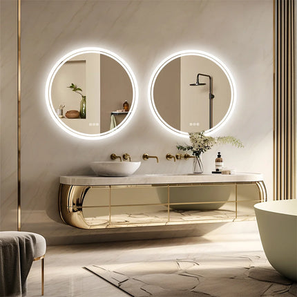 LUVODI Intelligent Illuminate Big Round Mirror for Bathroom Touch Screen Dimmable Anti-fog Bathroom LED Light Mirror