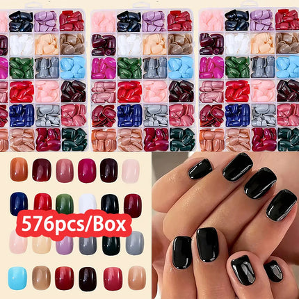 576pcs/Box Colorful Fake Nails Black Red Design