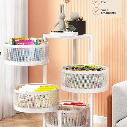 Household Floor Standing MultiLayer Storage Rack Removable Rotating Storage Cabinet Kitchen Vegetable Fruit Basket with Wheel