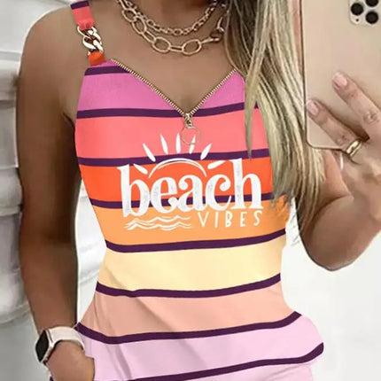 Y2K Fashion Women's Dress Casual Sexy Strap Sleeveless Denim Look Print Chain Decor Casual Dress 2025 Summer New Ottd