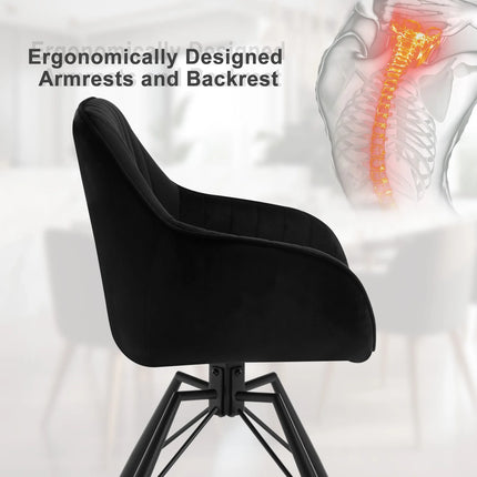 2PCS/SET Swivel Dining Chairs Velvet Living Room Ergonomic Leisure Chair Upholstered Lounge Kitchen Chair with Armrests