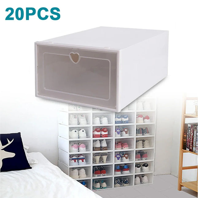 20-Pack Stackable Plastic Shoe Storage Boxes with Side Open Flap, Large Clear Shoe Containers for Closet Organization