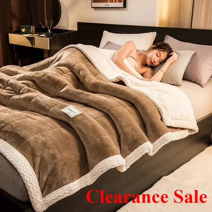 New Coral Fleece Autumn Winter Warm Blankets For Bed 3 Layers Thicken Flannel Blanket Quilt Soft Comfortable Warmth Quilts