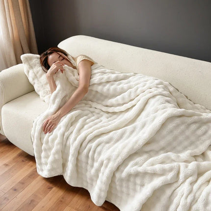Rabbit Fur Throw Blanket Flannel Wool Nap Sofa Blanket Blanket