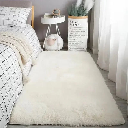 Fluffy Cream White Sheepskin Rug for Bedroom and Living Room Decor - Silk Wool Rugs  Rugs