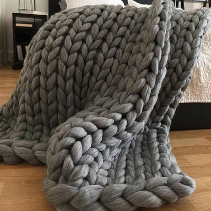 Hand Chunky Knitted Blanket Thick Yarn Merino Wool Bulky Knitting Throw Blankets