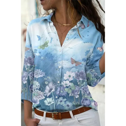 Fashion Long Sleeve Shirt Summer Breathable Single-Breasted Lapel Top 3d Floral Printed Button Shirts Women's Clothing Autumn