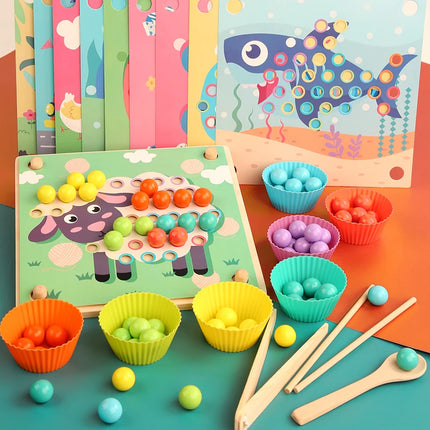 Kids Training Logical Wooden Toy Clip Beads Early Education Board Game