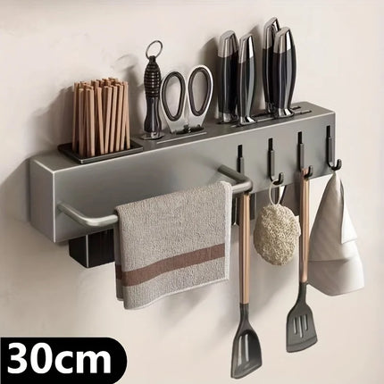 Heavy Duty Carbon Steel Wall Mounted Kitchen Organizer, No Drill Knife Rack for Knives Utensils Cutting