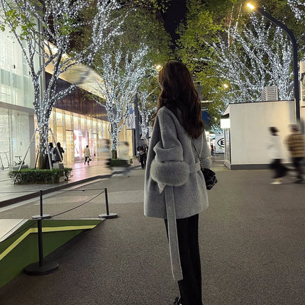 High End Double-sided Wool Strapping Real Wool Fur Coat Women's Removable Cuffs Fox Fur Temperament Cashmere Short Jacket