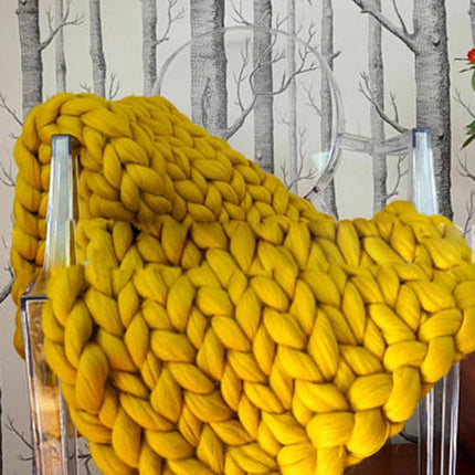 Hand Chunky Knitted Blanket Thick Yarn Merino Wool Bulky Knitting Throw Blankets