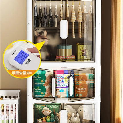 Double Door Open Clothes Storage Organizer with Wheels Foldable Wardrobe Cabinet Baby Cupboard Organizing Box Containers Bin