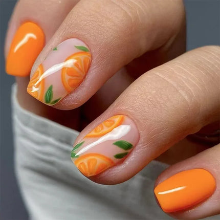 24Pcs Short Almond Press-On Nails Pink Floral French Tip Glossy&Elegant Full Cover