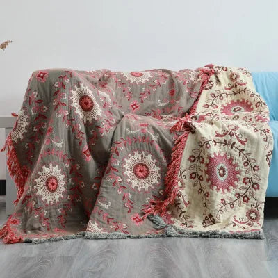 European Cotton Blanket And Throws Gauze Flowers Sofa Towel Double-sided