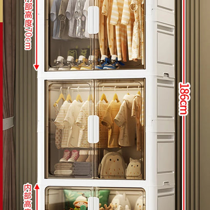 Double Door Open Clothes Storage Organizer with Wheels Foldable Wardrobe Cabinet Baby Cupboard Organizing Box Containers Bin