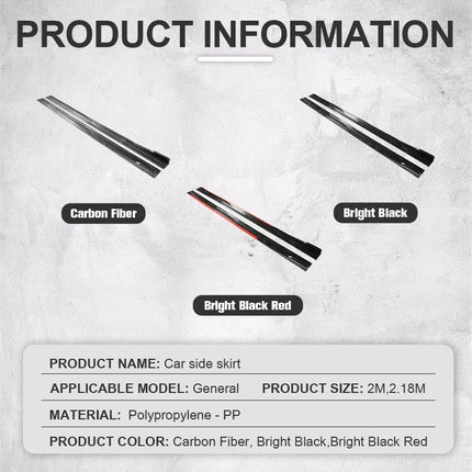 Universal 8PCS 2m/2.18m Side Skirt Extension Rocker Plate Lip Separator Bumper For BMW Mercedes-Benz Toyota Audi Nissan Honda