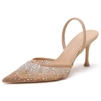 Luxury Designer Shiny Rhinestone Mesh Heeled Sandals Women Summer