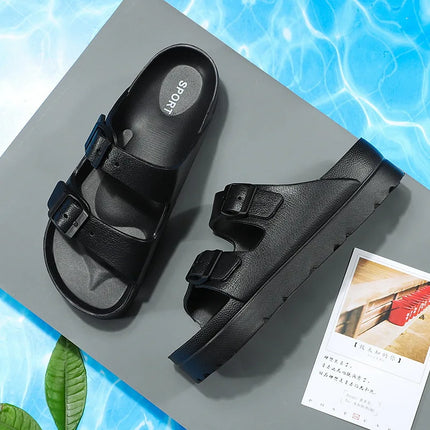 Evshine 2024 Summer Flat Sandals Fashion Women Platform Sandals Outdoor Soft Beach Slippers Non-slip Lightweight Cloud Slippers