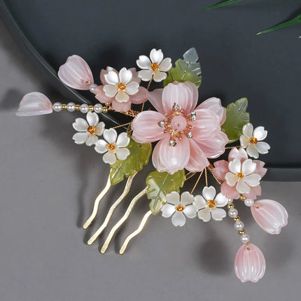 Hanfu Headwear Hair Jewelry Side Hair Comb Hair Clip Earring Headwear for Friends Girlfriend Wife Novel Gift