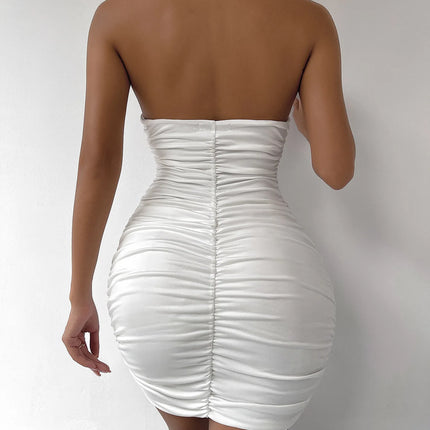 Sexy Deep V Evening Party Sleeveless Backlss Dress 2024 Summer Short White Halter  Dresses Women Tight Club Mini Dress Clubwear