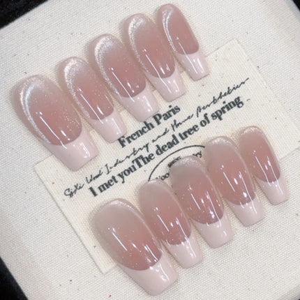 10pcs Handmade Press on Nails Medium-Length Ladder Pink Edge French