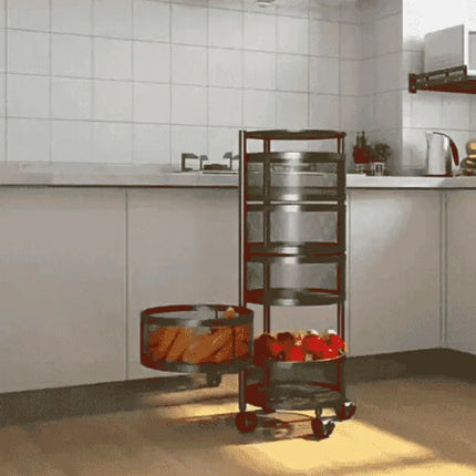 Household Floor Standing MultiLayer Storage Rack Removable Rotating Storage Cabinet Kitchen Vegetable Fruit Basket with Wheel
