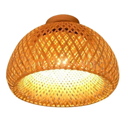 Handmade Boho Bamboo Wicker Ceiling Light Fixture Traditional Farmhouse Bedroom Nursery Hallway Corridor Mount Ceiling Light